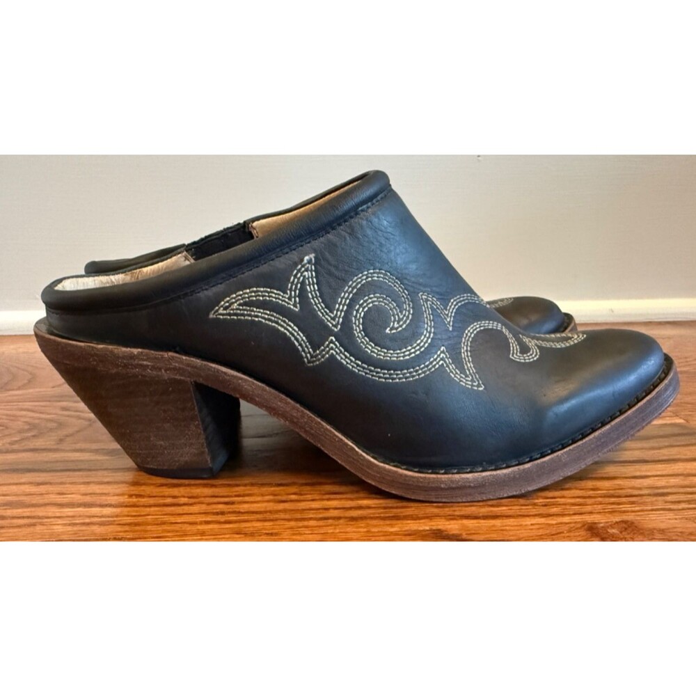 Spirit by Lucchese Women's Black Embroidered Mules Size 8 Western Leather - Picture 3 of 14